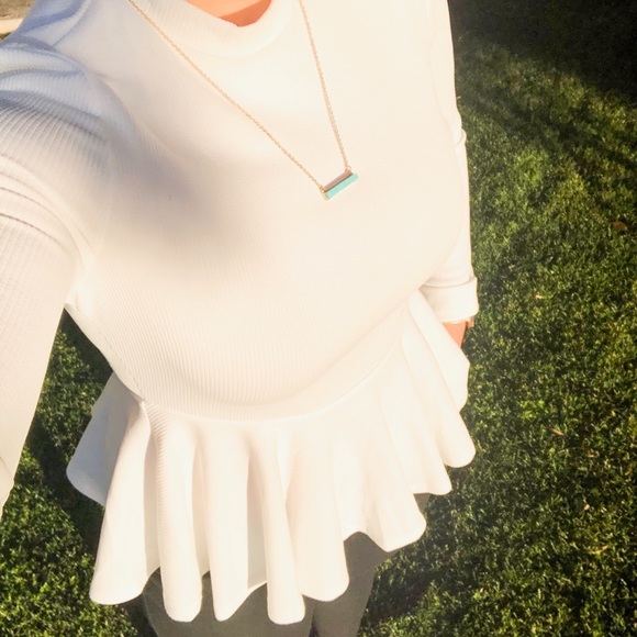 LILY White Ribbed Peplum Top - Picture 2 of 2